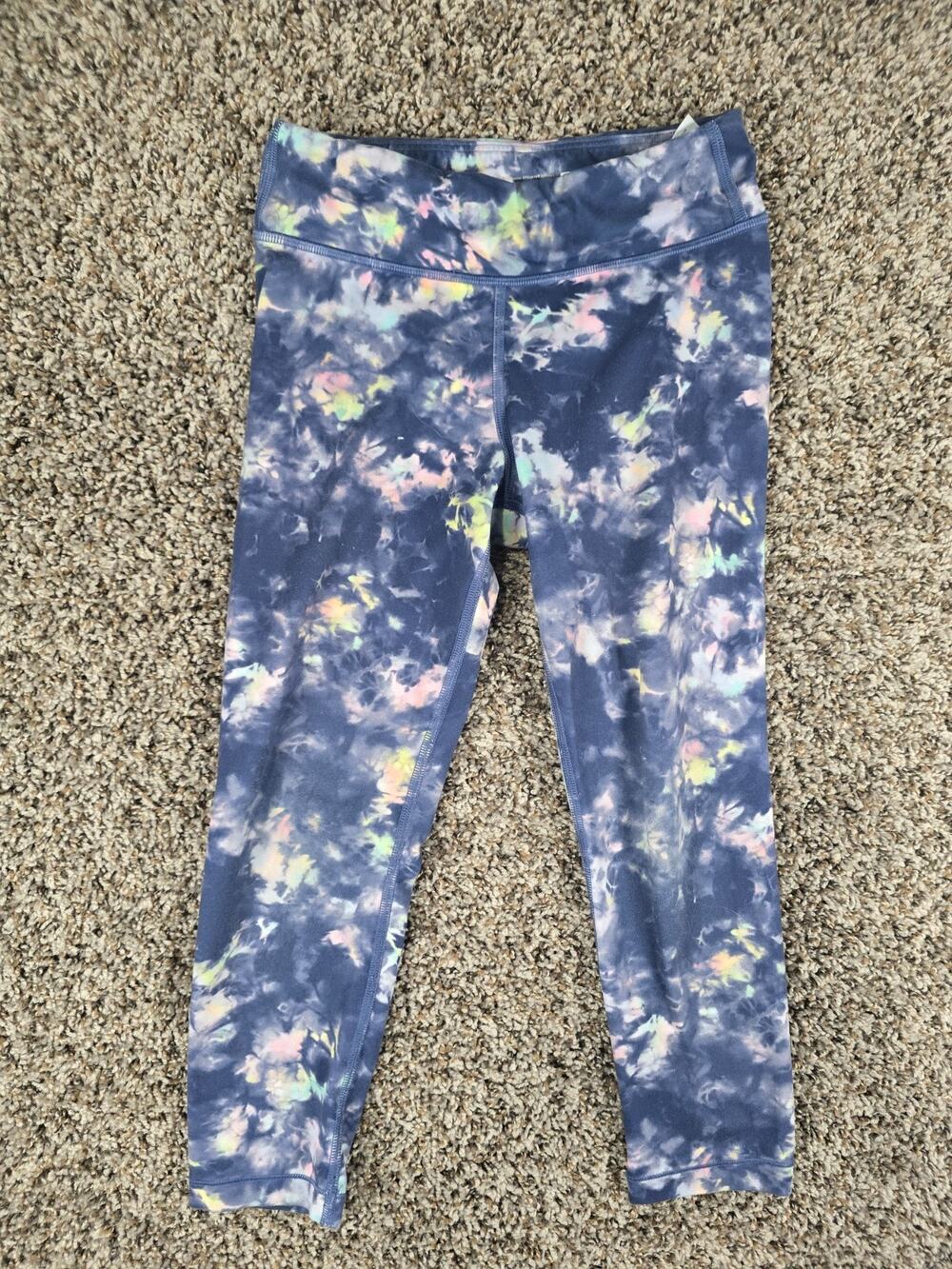 Athleta Girl Sz L (12) tie-dye leggings in a blue and multi-color pattern
